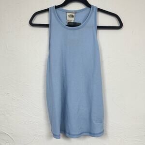 The North Face Baby Blue Halter Tank Top Womens L Waffle Knit Hiking Outdoors